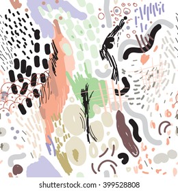 Vector seamless pattern with random freehand digital brush strokes, modern and trendy composition, surface pattern for all web and print purposes.
