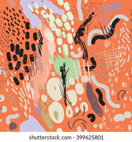 Vector seamless pattern with random freehand digital brush strokes, modern and trendy composition, surface pattern for all web and print purposes.