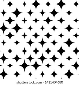 Vector seamless pattern random size stars Isolated on white background. Endless stars shining, sparkling, glowing and twinkling. Abstract texture with sparks. Repeating design with sparks silhouette 