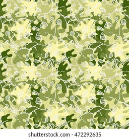 Vector seamless pattern with random skulls. Scary design.