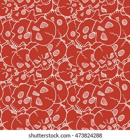 Vector seamless pattern with random skulls. Scary design.