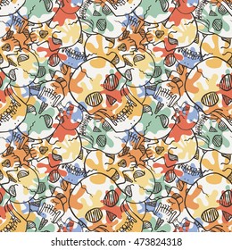 Vector seamless pattern with random skulls. Scary design.