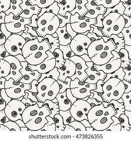 Vector seamless pattern with random skulls. Scary design.