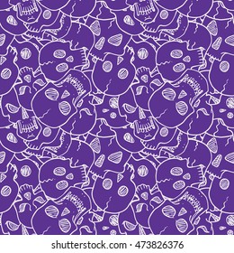 Vector seamless pattern with random skulls. Scary design.
