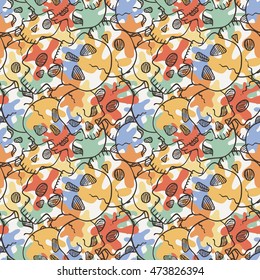 Vector seamless pattern with random skulls. Scary design.