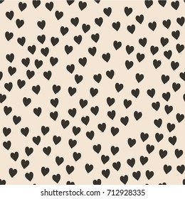 Vector seamless pattern. Randomly disposed hearts. Cute background for print on fabric, paper, scrapbooking. Modern graphic design. Hipster creative tileable print Two colors
