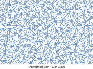 Vector seamless pattern. Randomly intersecting color wireframe triangular structures. Blue lines on white background. Editable stroke width. Abstract geometric design for backdrop, wallpaper.