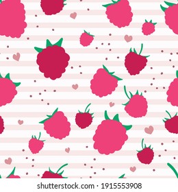 Vector seamless pattern of raspberries.Vector food fashion print. Design elements for textile or clothes. Hand drawn doodle repeating delicacies. Cute background