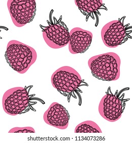 Vector seamless pattern with raspberry on isolated white background