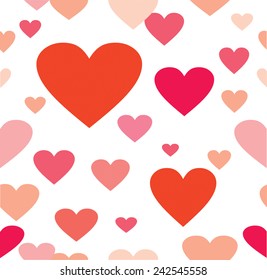 vector  seamless  pattern with rd and pink  hearts  in white background