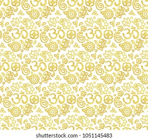 Vector seamless pattern with real gold foil - endless tile ornament for yoga, zen and meditation.