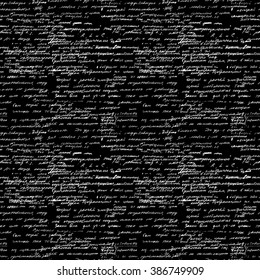 Vector seamless pattern with real hand written text on black background. Lectures archives on different science, geometry, math, physics, electronic engineering subjects. Natural hand writing style.