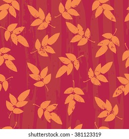Vector Seamless Pattern real leaves, bright grunge, vintage