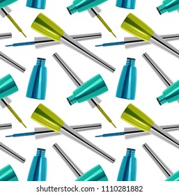 Vector seamless pattern with realistic 3d eyeliner, product mockup, bright, colorful eyeliner texture on white background