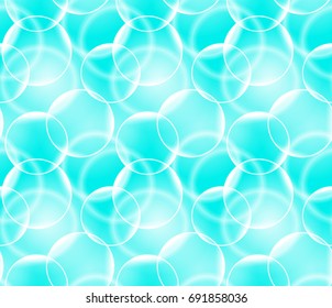 Vector seamless pattern with realistic bubbles. Abstract background. Blue color backdrop.