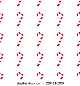 Vector seamless pattern of realistic candy cane with red and white stripes on a white background. Decoration New Year and Christmas cards and other templates