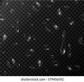 Vector seamless pattern with realistic drops water on the transparent background.