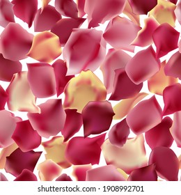 Vector seamless pattern ; a lot of realistic rose petals on white. Decorative floral design for textile , fabric, wallpaper, wrapping paper. 