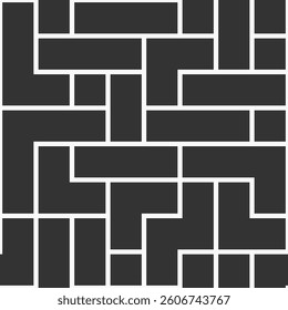 Vector seamless pattern with rectangle elements. Geometric tiles seamless pattern. Geometric shapes pattern. Black filled geometric shapes isolated on white background. Black and white vector pattern.