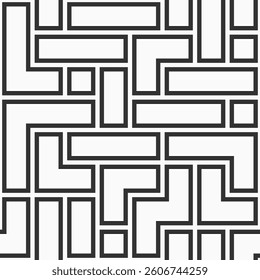 Vector seamless pattern with rectangle elements. Geometric tiles seamless pattern. Geometric shapes pattern. Black filled geometric shapes isolated on white background. Black and white vector pattern.