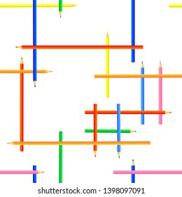 Vector seamless pattern. Rectangular shapes created from colored pencils. Pointed colored pencils for artists and children.