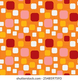 Vector seamless pattern with rectangular tiles. Abstract ornamental illustration with stylized covering, stonework and mosaic. Orange colors vector pattern.