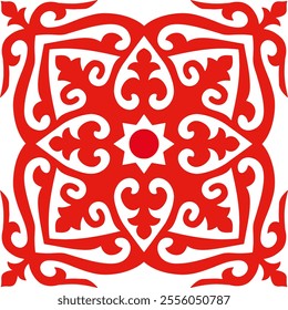 A Vector seamless pattern of red abstract geometric shapes for tile, wallpaper or textiles isolated on a white background