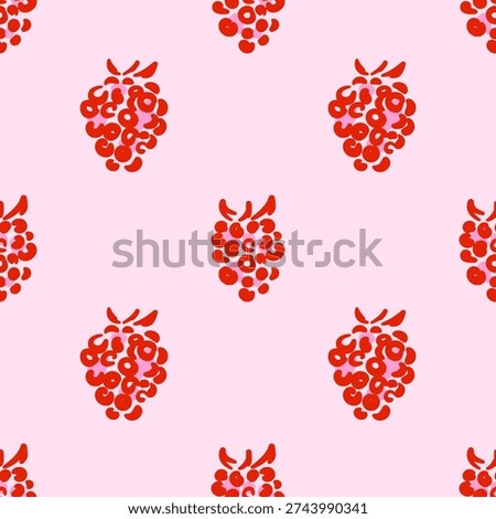 Vector seamless pattern of red abstract raspberries or blackberries in hand drawn doodle style. Minimalist summer fruit ornament on pink background.