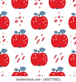 Vector seamless pattern of red apples on the white background