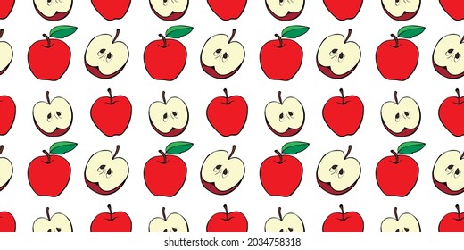 Vector seamless pattern with red apples. Bright fruit background and texture, isolated. For children, school design, harvest, gardening and Thanksgiving theme