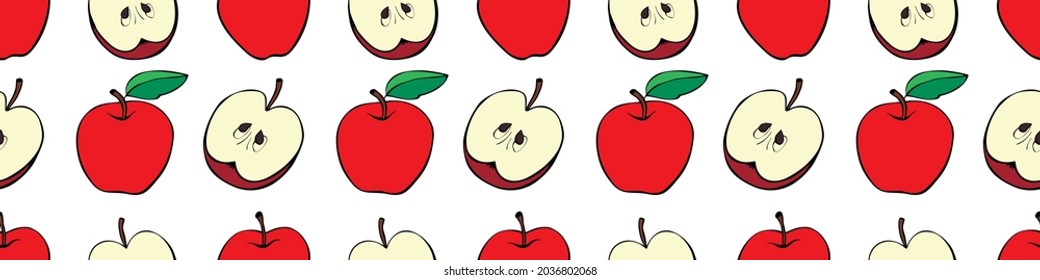 Vector seamless pattern with red apples. Bright fruit background and texture, isolated. For children, school design, harvest, gardening and Thanksgiving theme