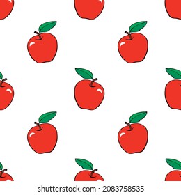 Vector seamless pattern with red apples. Bright fruit background and texture, isolated. For children, school design, harvest, gardening and Thanksgiving theme