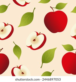 Vector seamless pattern with red apples.
