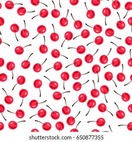 Vector seamless pattern with red apples. Beautiful children's print with cherries.