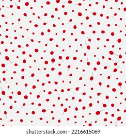 Vector seamless pattern with red berries. Simple repeatable floral background. Minimalistic botanical backdrop.