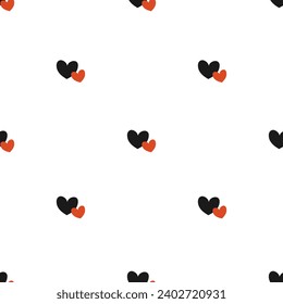 Vector seamless pattern with red and black hearts for Valentine’s Day 