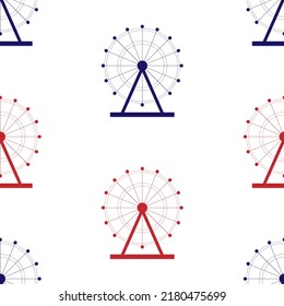 Vector seamless pattern with red and blue Ferris wheels