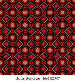 Vector seamless pattern. Red, brown, black rhombus, square, circle, textiles. Modern stylish texture background Repeating geometric figures Abstract background