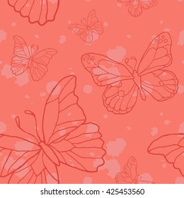 Vector seamless pattern with red butterflies. Element for design.