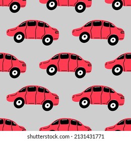 Patrón de vectores sin fisuras con coches rojos. Patrón de tela, papel pintado, papel, ropa