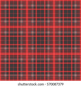 Vector seamless pattern. Red checkered tartan plaid design on dark background