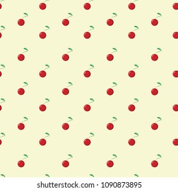 Vector seamless pattern with red cherry. Colorful backdrop. Berry background.  For restaurant or cafe menu, design banners, wrapping paper, wallpaper, print for clothes or cover. Cute summer design.