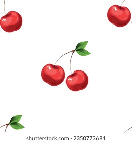 Vector seamless pattern with a red cherry berry on a white background.