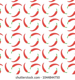 Vector seamless pattern with red chili peppers on white background. Can be used for restaurant or cafe menu, design banners, wrapping paper, print on clothes. EPS10.