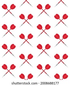 Vector seamless pattern of red colored flat crossed darts isolated on white background