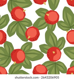 Vector seamless pattern with red currant on white background