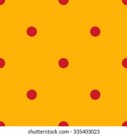 vector seamless pattern with red dots on yellow background. Packaging. Beautiful fabric textile. Vintage retro pop art.