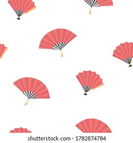 Vector seamless pattern with red fans. Isolated, flat objects. White background
