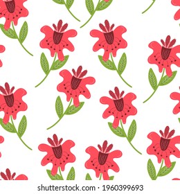 Vector Seamless Pattern Red Flowers . Retro style. Summer Background
