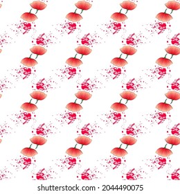 Vector seamless pattern with red flowers on a white background. Use in fabric, wrapping paper, wallpaper, bags, clothes, dishes, cases on smartphones and tablets.